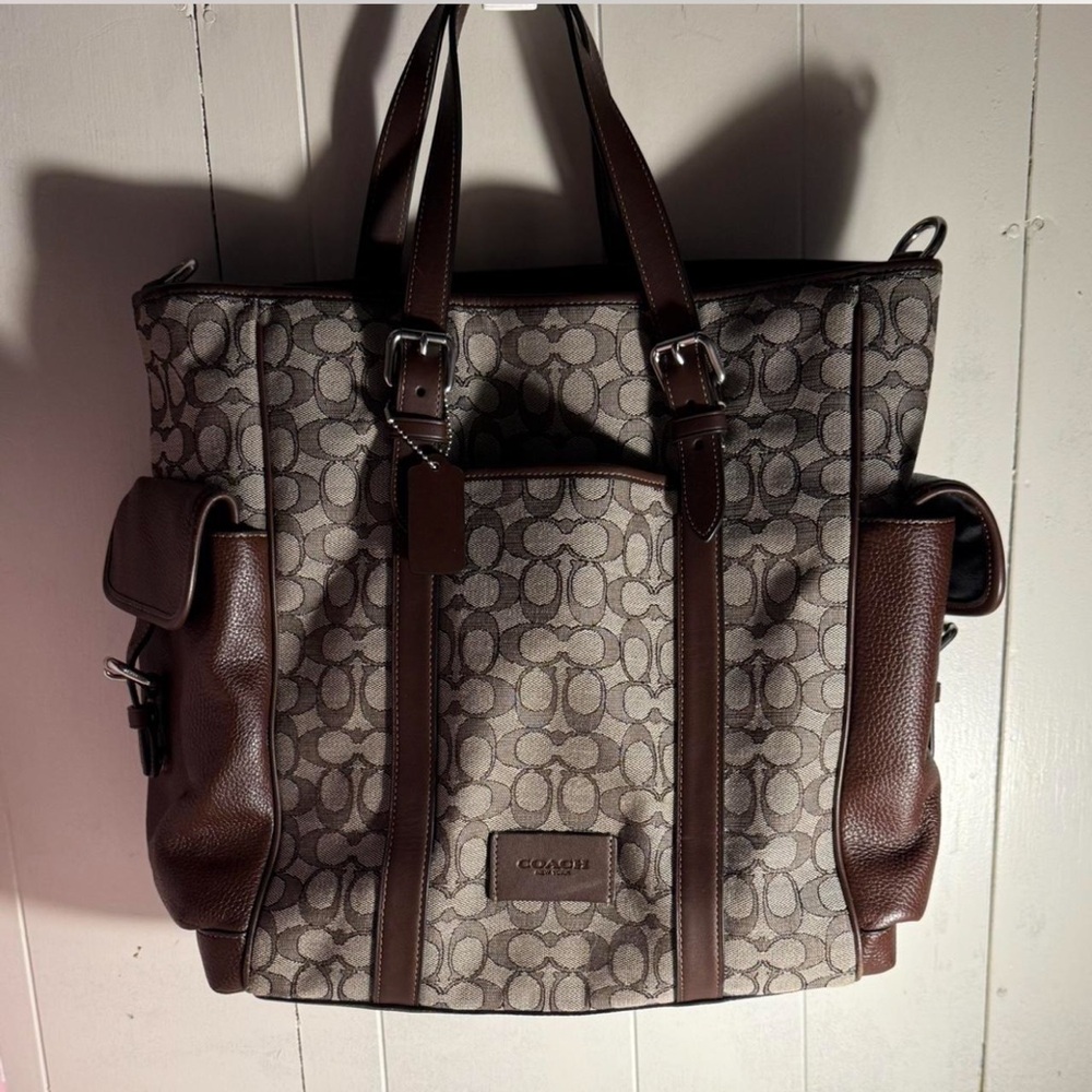 Coach Signature Pattern Tote with Brown Accents